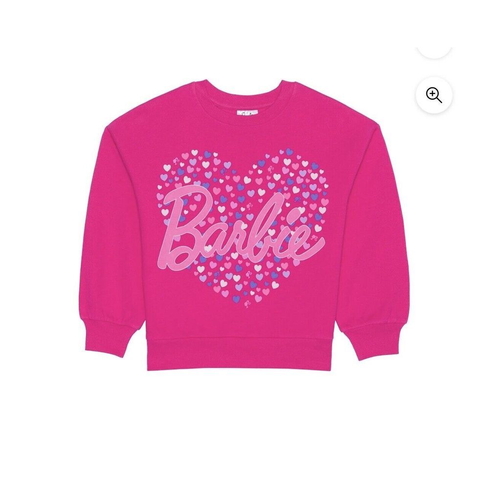 Barbie Pullover Sweatshirt Fuchsia Pink With Hearts Soft Girls Size XL 14-16 NWT